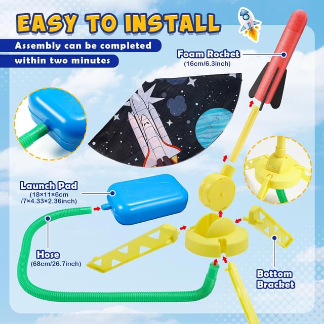 Detalle 1 de Anginne Rockets foam rocket launcher toy with adjustable launch angle (8 rockets) for kids 3–12