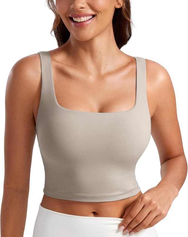 Detalle de CRZ YOGA Butterluxe soutien-gorge de sport rembourré à col carré pour yoga et Pilates