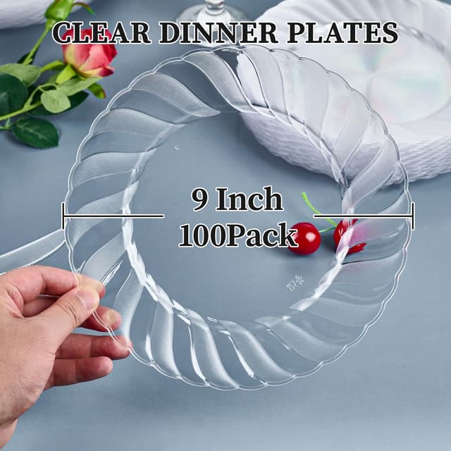 Detalle de FOCUSLINE 100-Count Clear Heavy-Duty Plastic Dinner Plates (9 Inch)