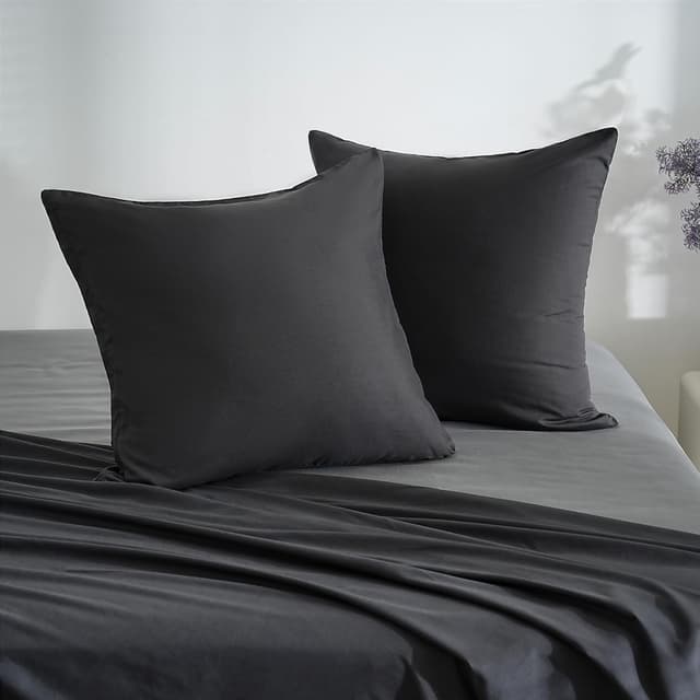 Detalle de Lot de 2 taies d’oreiller AYSW 18 Couleurs en microfibre brossée 65x65 cm noir, fermeture éclair