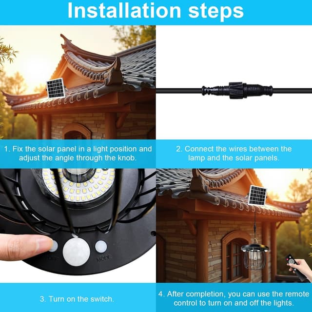 Thumbnail 6 de CREATESTAR Lampada a sospensione solare LED con telecomando, IP66, sensore di movimento