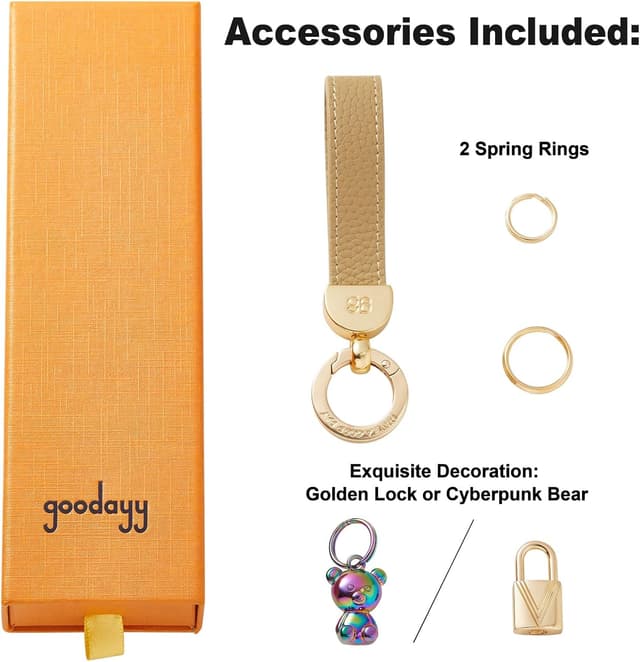 Detalle de GOODAYY Genuine Leather Keychain with Cowhide Strap, Zinc Alloy Buckle and Extra Split Rings (Gift Box)