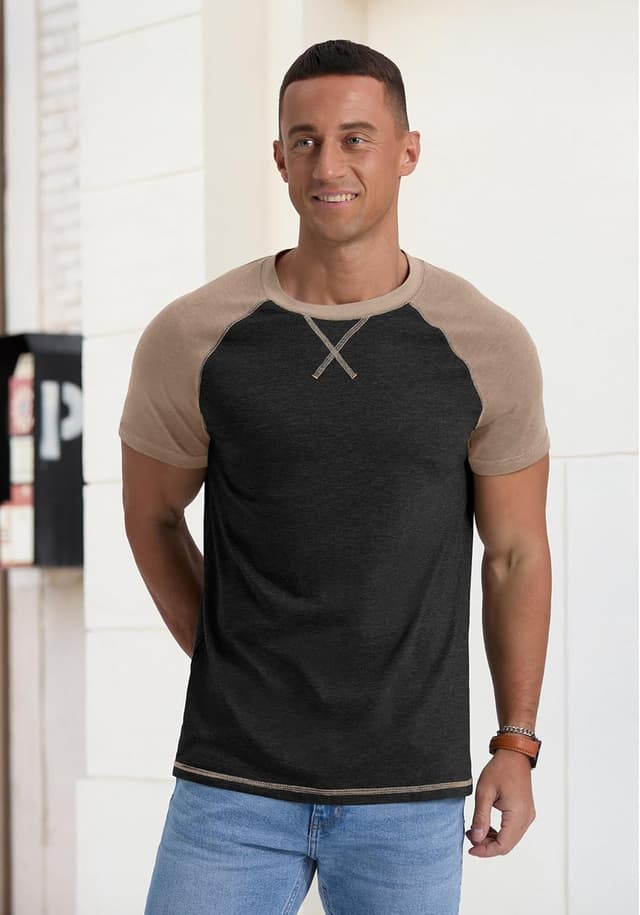 Detalle de QIXING Herren-T-Shirt aus Baumwolle (Kurzarm, Rundhals, Regular Fit) – atmungsaktiv & pflegeleicht