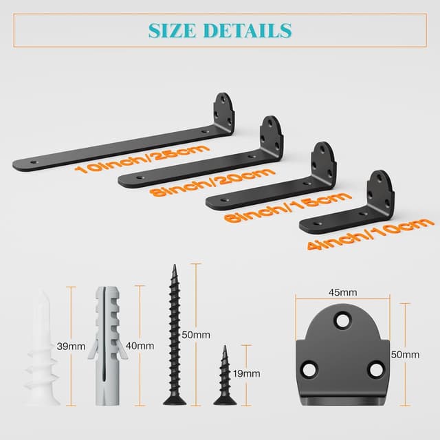 Thumbnail 6 de 4 Pack 10cm Heavy Duty Metal L Shelf Brackets (70kg rated) in Black