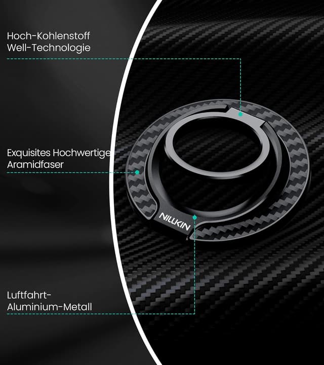 Detalle 2 de Nillkin MagSafe Halterung Ring mit 360°-Drehung und Kickstand – magnetischer Stand & Fingerhalter aus Aramidfaser