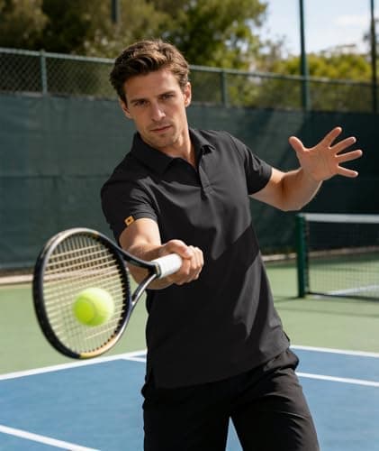 Detalle 2 de JACKETOWN Manga Corta para Hombre de Secado Rápido y Transpirable (polo tenis y golf) en negro