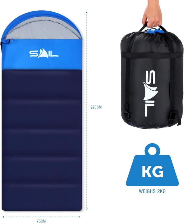 Thumbnail 6 de SAIL 3–4 Season Waterproof Sleeping Bag (Indoor & Outdoor) for Kids & Adults – 220 x 75 cm