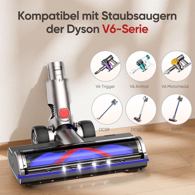 Detalle de FLYLINKTECH Motorbar Bodenbürste als Ersatz für Dyson V6 (DC58/59/61/62/72/74) mit 4-LED und flexibler Rotation
