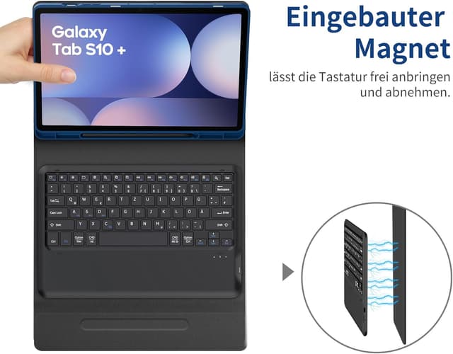 Detalle 2 de EasyAcc Tastatur Hülle für Samsung Galaxy Tab S9 FE+ / S9+ / S10+ 12,4 Zoll (QWERTZ, abnehmbar) – blau