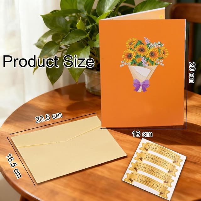 Detalle 2 de Joybble 3D Sunflower Pop-Up Birthday Card (with Envelope) for Women