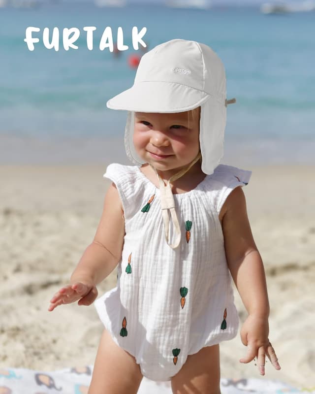 Detalle de FURTALK Baby Sonnenhut mit Nackenklappe (UPF 50+) & verstellbarer Kinnband – schnelltrocknend für Kleinkinder