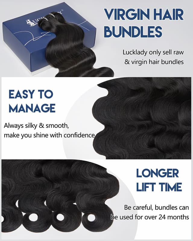 Detalle 2 de Lucklady 16A Human Hair Body Wave, 4 Bundles ⚙
