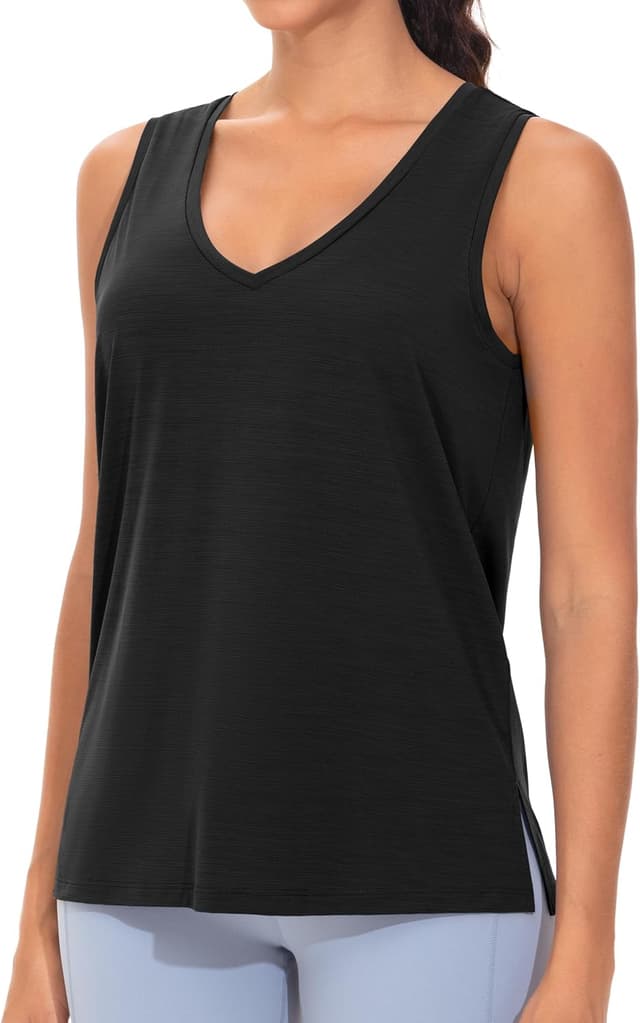 Detalle de THE GYM PEOPLE Débardeur extensible à col en V pour femme, séchage rapide et coupe ample