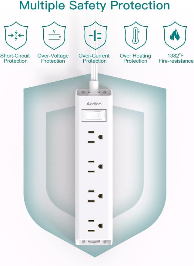 Thumbnail 6 de Addtam Flat Plug Power Strip 12-Outlets 5Ft 🔌