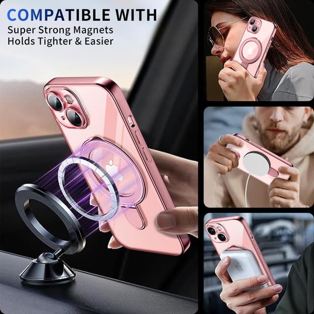 Detalle de Pmteyoim Magnetic for iPhone 15 Case with Invisible Stand (MagSafe Compatible) – Pink