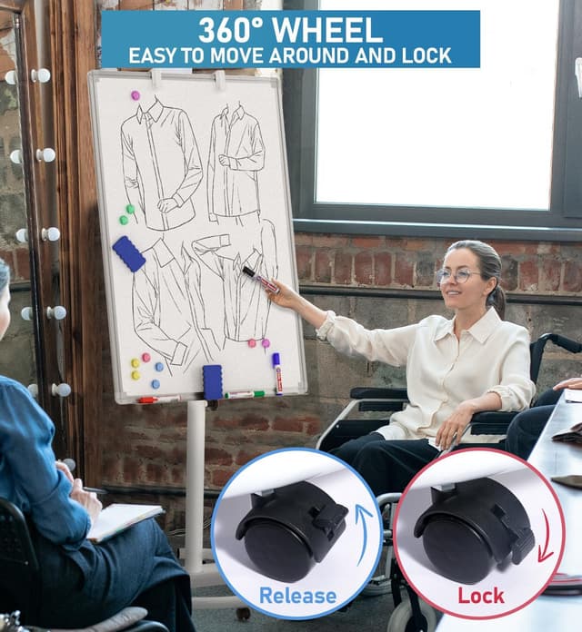 Detalle 2 de Nicpro mobile whiteboard flip chart stand (90 x 60 cm) – height adjustable magnetic dry-erase easel with pens, erasers & magnets