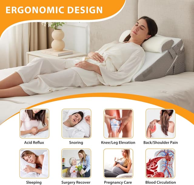 Detalle de Ruqmuis 3PCS Adjustable Wedge Pillow Set for After Surgery, 9 & 12 Inch Bed Wedges