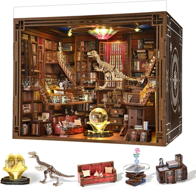 Detalle de MiniCity Book Nook Kit “Beyond Library Max” DIY miniature dollhouse bookshelf insert with LED light