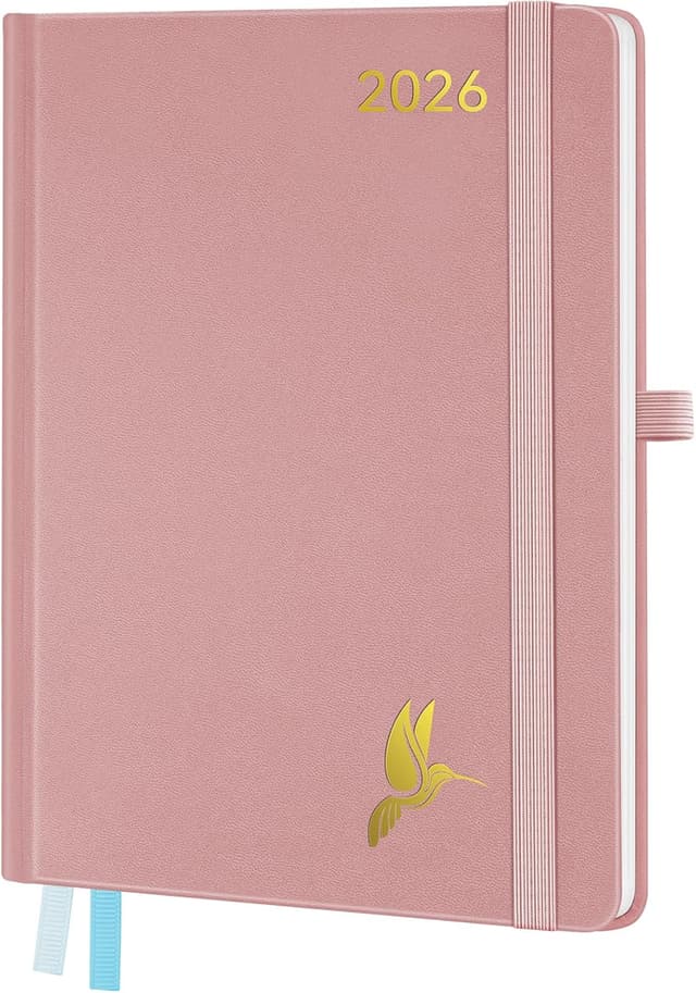 Detalle de FEKSINO Agenda settimanale 2026 A4 (28,6 x 21 cm) con copertina rigida in pelle PU rosa, da gennaio a dicembre 2026