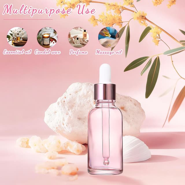 Detalle de Guilinone 24 x 30ml Glass Dropper Bottles (pink, 24-pack) with Labels, Plastic Pipettes & Funnels