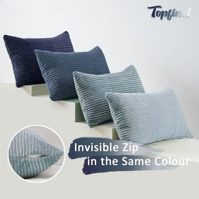 Detalle de Kissenhüllen Topfinel Kordsamt 30x50 cm im 4er-Set – blau, Farbverlauf, mit verdecktem Reißverschluss