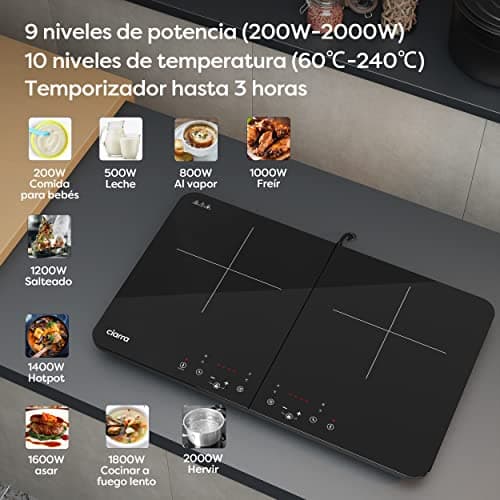 Detalle 2 de CIARRA CBTIH2 Placa de Inducción Portátil 2 Fuegos ⚡