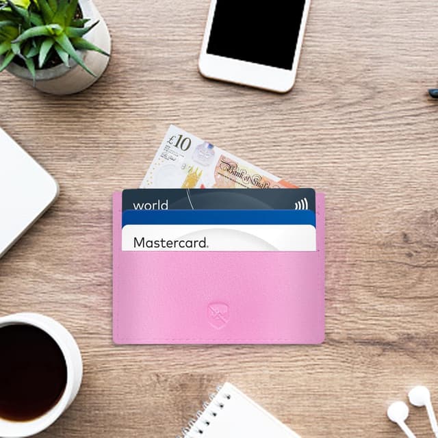 Detalle de ALLEN & MATE 100% Leather Minimalist Wallet – Slim RFID-Blocking Card Holder (Soft Pink)