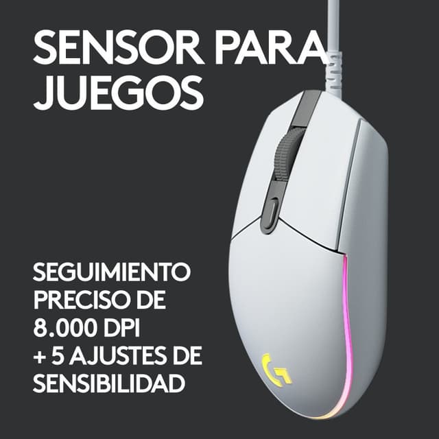 Detalle de Logitech G203 Lightsync 2nd Gen 8000 DPI ratón gaming blanco