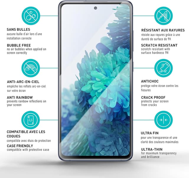 Detalle 2 de Smartect Verre Trempé pour Samsung Galaxy S20 FE (3 pièces) – Clear, dureté 9H, sans bulles