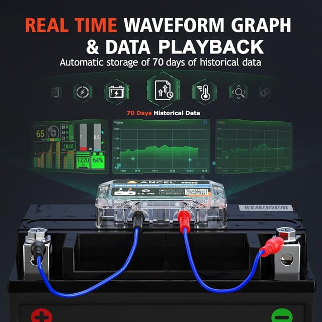 Detalle de ANCEL BM200Blue Batterie- & Batteriewächter mit Bluetooth für 12V LiFePO4 sowie Blei-Säure (Start- und Ladesystem-Test)