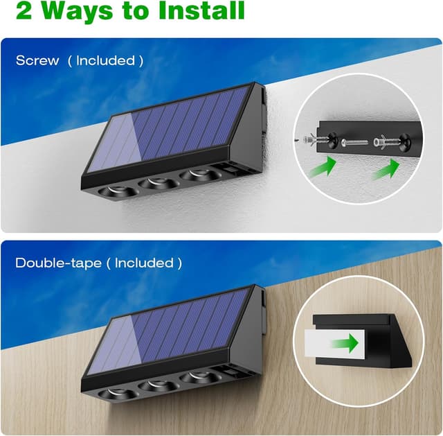 Detalle de Wudyfei Solar Fence Lights Outdoor (4 Pack) with 3LED and 3 Convex Lenses, IP65 waterproof solar wall lights