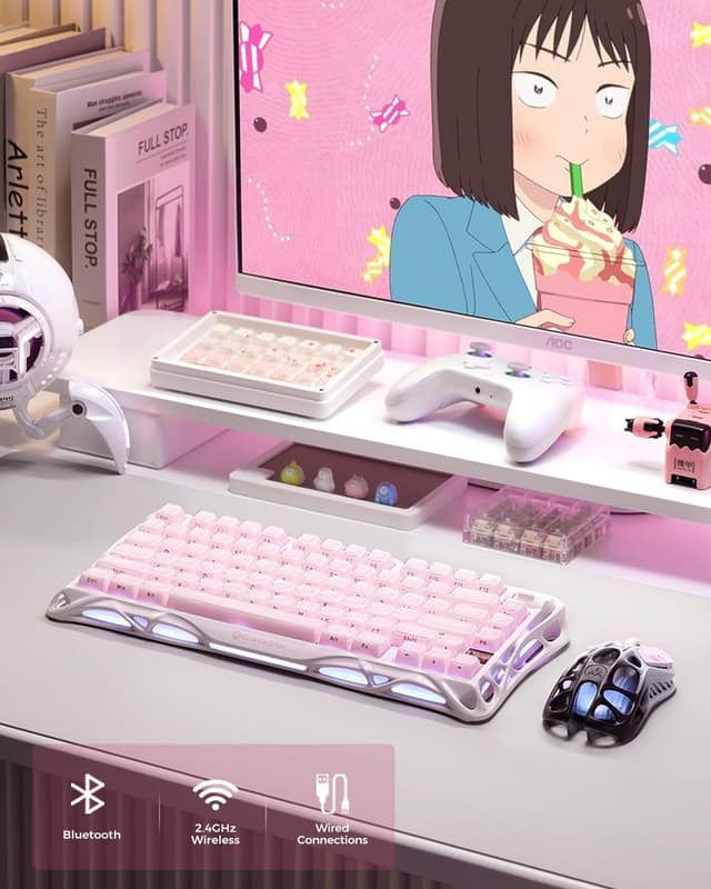 Thumbnail 6 de GravaStar Mercury K1 75% Mechanische Tastatur (Hot Swap, Wireless, Aluminiumrahmen) – Sakura Rosa