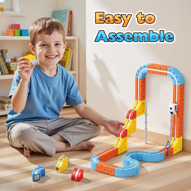 Detalle de 56 Pezzi Trenino Elettrico per Bambini: pista magnetica DIY a cubi 3D per bimbi 3-8 anni