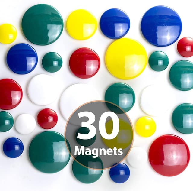Detalle de Officemate lot de 30 aimants ronds recouverts de plastique (5 couleurs assorties) pour frigo, tableau blanc et affichage