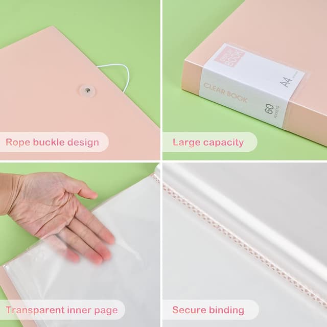 Detalle de Ehuihuan Sichtbuch A4 (31 x 23 cm) mit 60 Taschen, transparentes Notizbuch & Projektordner – blau