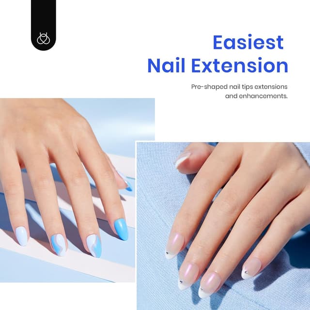 Detalle de Beetles Gel Nail Kit Almond Short (500 Pre-Shaped Tips) with UV LED Nail Lamp and 5-in-1 Glue Gel