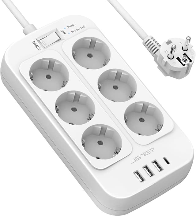 Detalle de JSVER Steckdosenleiste 6‑fach mit USB‑C 3680W 🔌