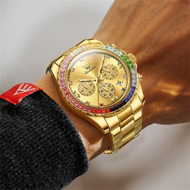 Detalle 2 de OLEVS Luxus Diamant Herren Uhr