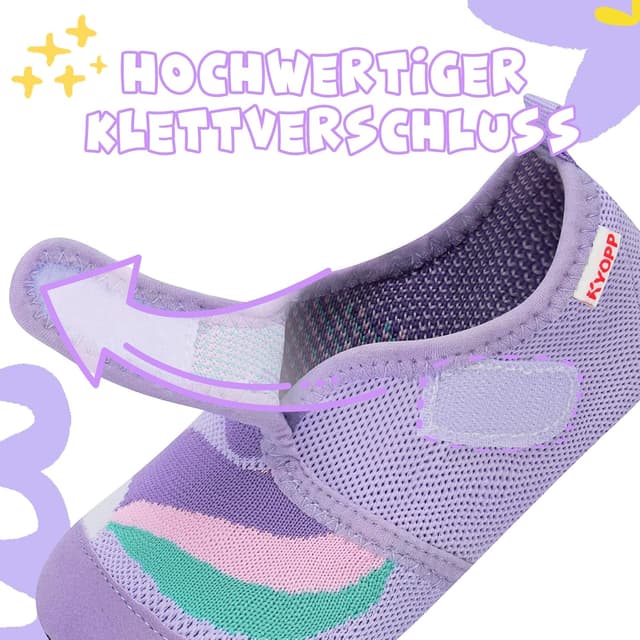 Detalle 2 de Kyopp Kinder-Hausschuhe mit Klettverschluss – rutschfeste Barfuß-/Lauflernschuhe für Kindergarten