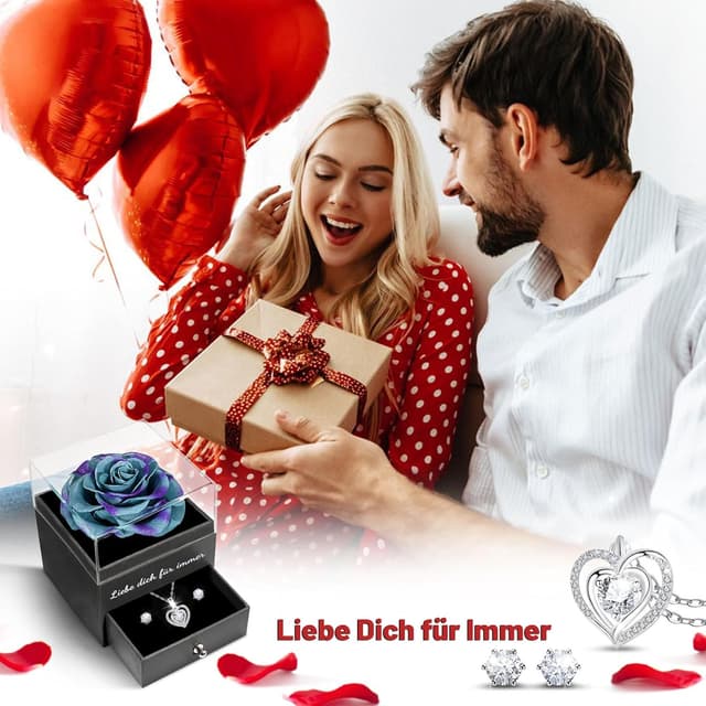 Detalle 1 de Yamonic Valentinstagsgeschenk: Ewige echte Rose mit Kette aus 925 Sterling Silber
