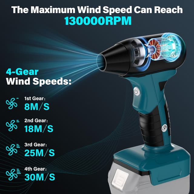 Detalle de Makita 18V Li-ion compatible jet dry blower air duster (no battery) – 4 gear adjustable airflow up to 130,000 RPM