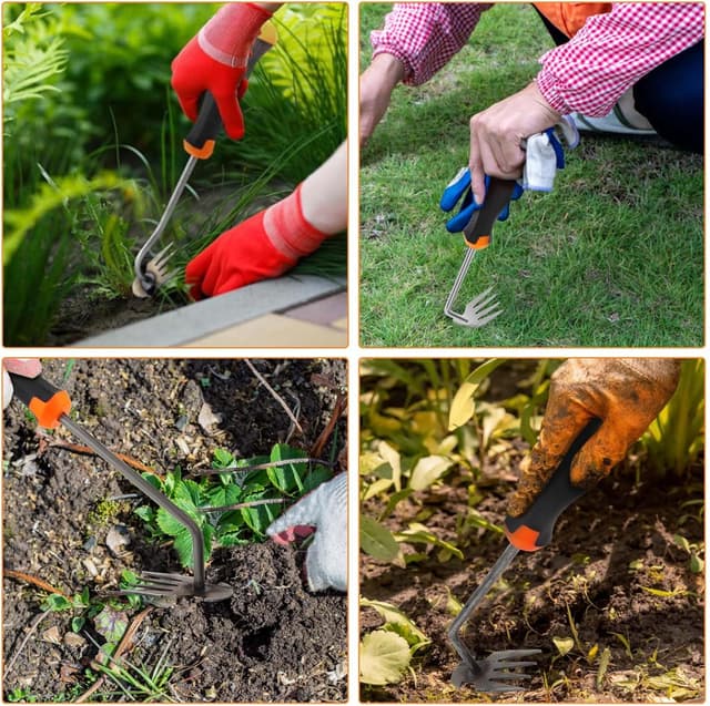 Detalle 2 de MOKIDO Unkrautstecher mit 4 Zähnen und Stiel – manuelles Unkrautentferner-Gerät für enge Zwischenräume