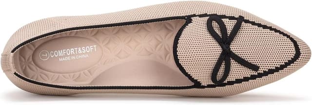 Detalle de Frank Mully Loafer Flats für Damen aus Strickstoff – waschbare Ballerina-Schlüpfer mit Schleifen