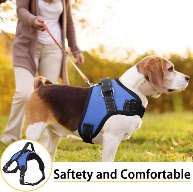 Detalle 2 de FYY No Pull Dog Harness (L-Blue) with Breathable Mesh, Reflective Strips & Sturdy Handle