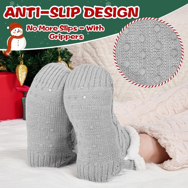 Detalle 2 de Niorasen Fluffy Slipper Socks (UK 4–9) with Grippers – Warm non-slip bed socks