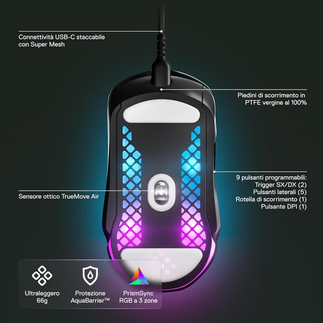 Detalle de SteelSeries Aerox 5 mouse gaming 66 g 🖱
