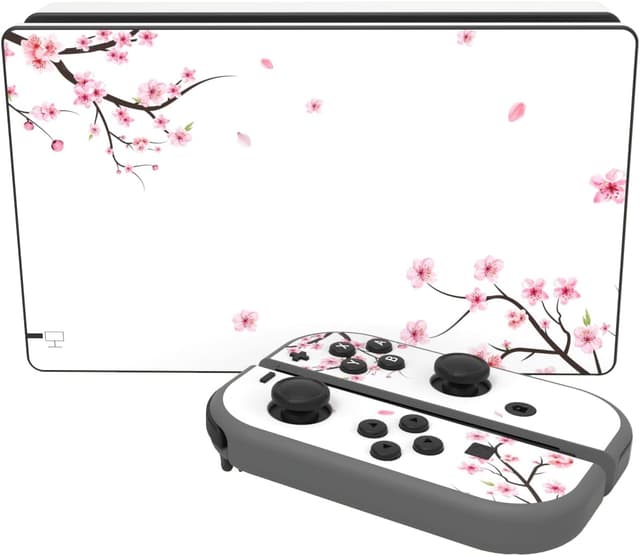 Detalle de eXtremeRate Full Set Faceplate Skin Decals Stickers & Screen Protector Kit – Falling Cherry Blossom for Nintendo Switch
