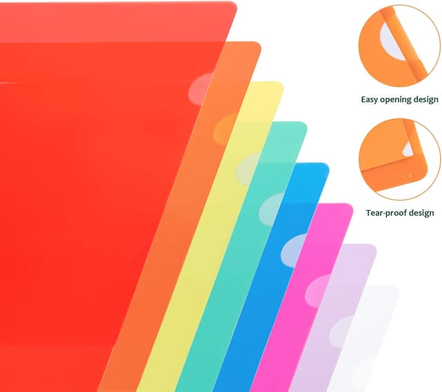 Detalle 2 de 25 Pack A4 Clear Plastic Folders (8 Assorted Colours) – Transparent PP File Wallets