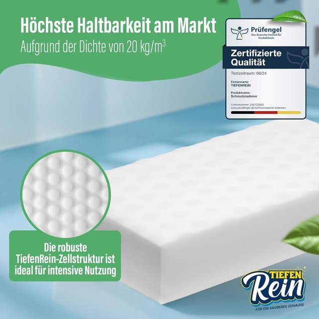 Detalle 2 de Schmutzradierer Schwamm „2,5x längere Lebensdauer“ – 4er Pack Zauberschwamm zum Entfernen von Flecken (ohne Chemie)