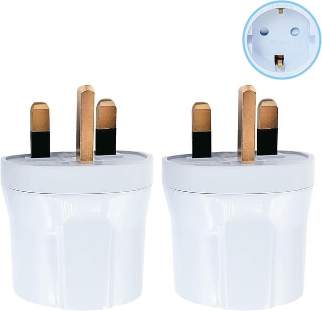 Detalle de Double Dragon EU to UK Plug Adapter (Schuko & Europlug to UK 3-Pin) – BS8546 Certified, 13A Fused, White (2 Pack)